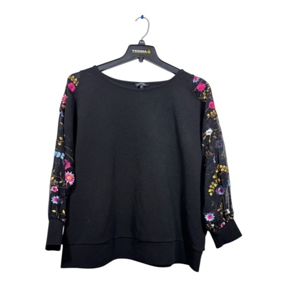 George Long Sleeve Top Womens Size 1X Floral Sleeve Sheer Embroidered